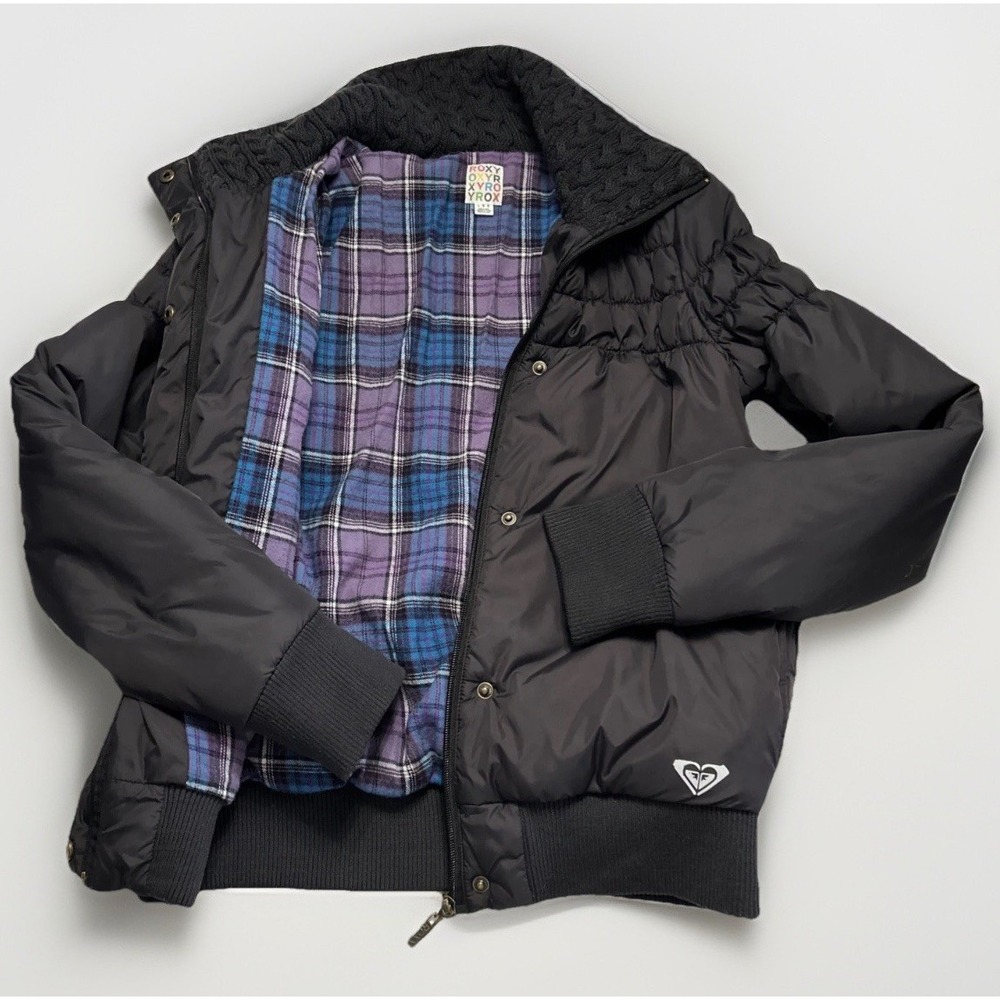 Girls ROXY Puffer Coat Cable‎ Knit Collar Sz Large EC